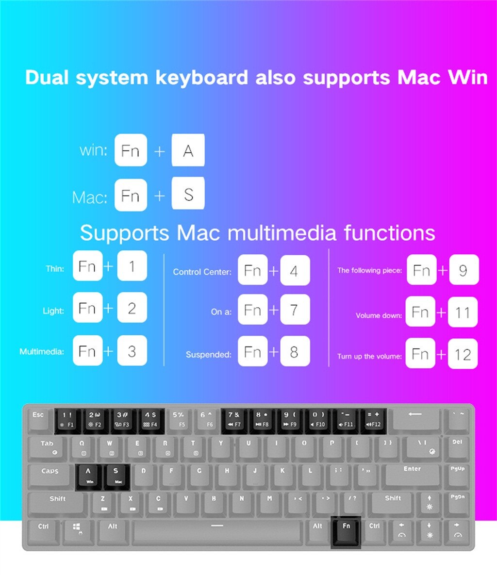 Portable Bluetooth Wireless Dual Mode Mechanical RGB Backlit Gaming Ergonomic Keyboard 68 Keys Bluetooth Gaming Keyboard Z0714