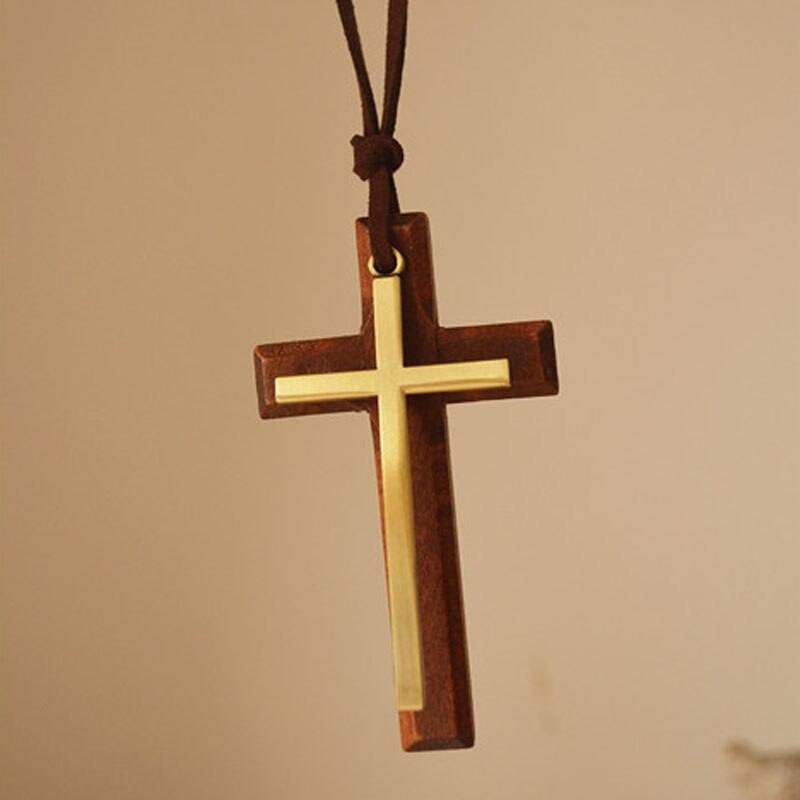 Vintage sort brun kors vedhæng halskæde til mænd kvinde træ krucifiks bøn kristne religiøse halskæder mandlige smykker: C-brun