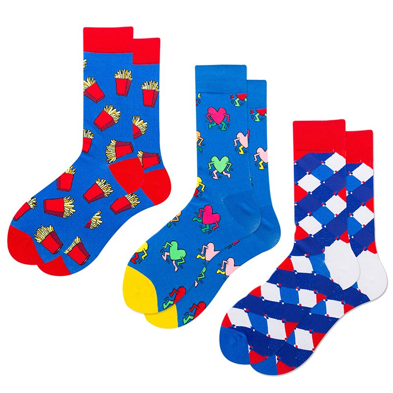 3pairs Funny Socks Personality Cotton Men& Women Sports Socks Beer Mouse Rabbit Shrimp Stamp Animal Food Fruit Cycling Socks: 10