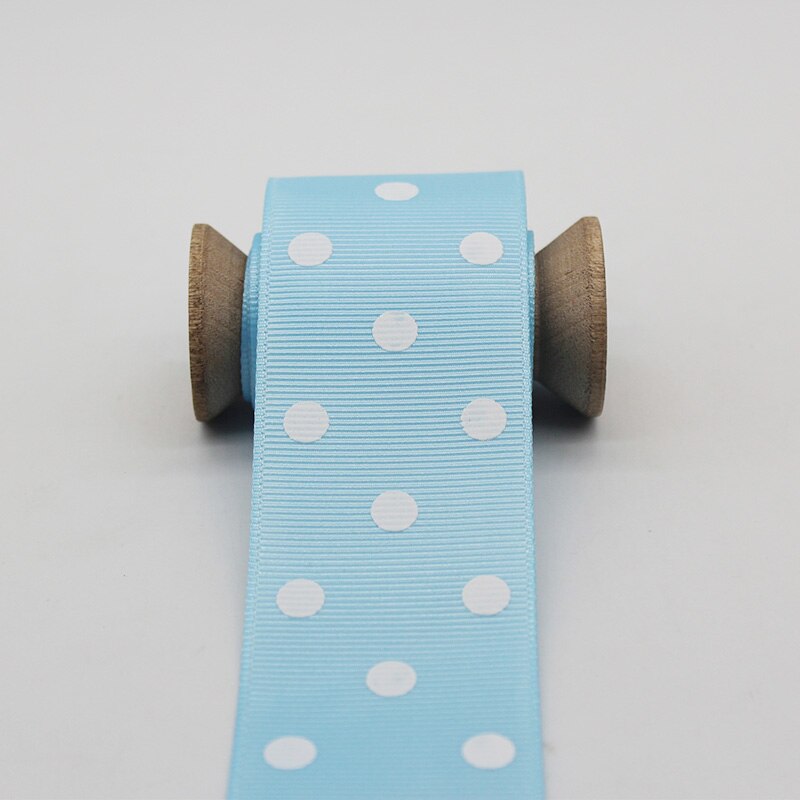1.5 inch 38mm 4cm stippen grosgrain lint milieuvriendelijk polyester stof bedrukt met witte stippen voor hoofdband lint strik accessoire: Blauw