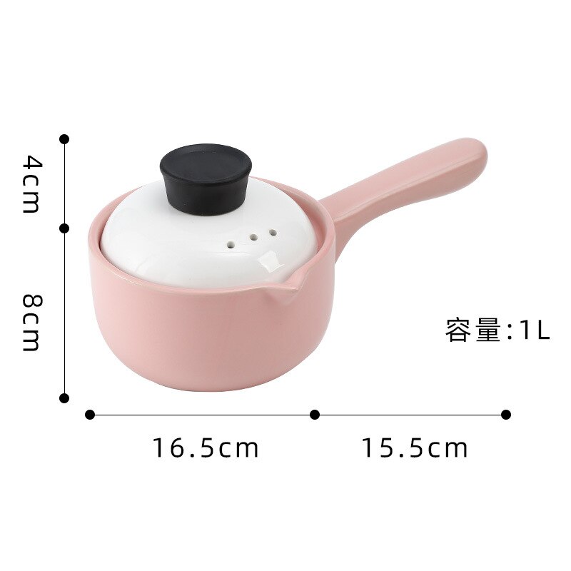 Casserole Mini Stew Pot With Handle Household Gas Ceramic Porridge Pot 1L: Pink
