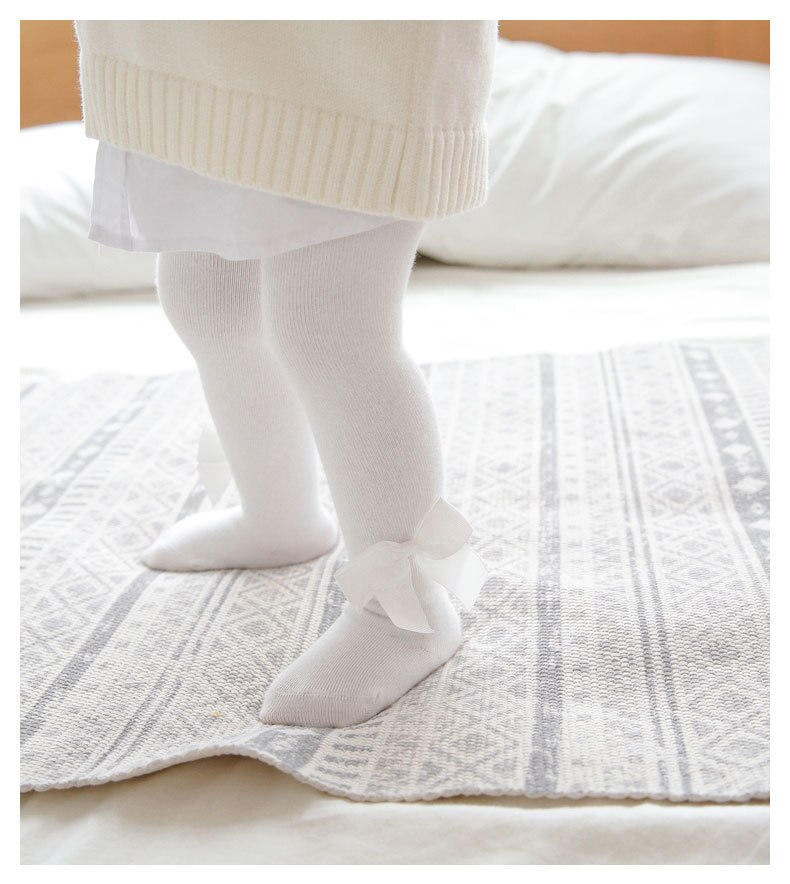 0-24m da criança do bebê meninas outono inverno quente bowknot leggings calças elásticas leggings meias: Branco / S for 0-12Month