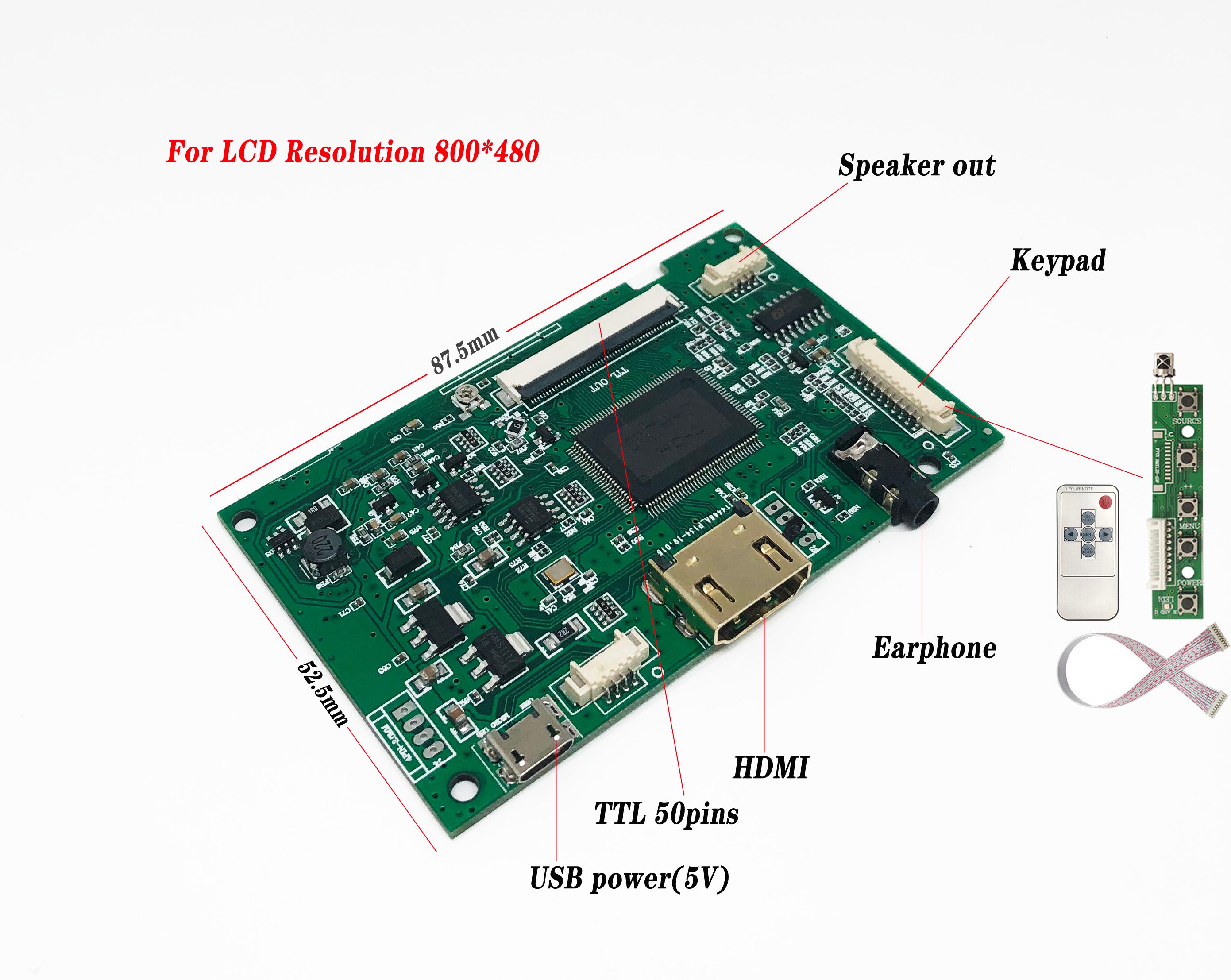 Bordo di Driver del Controller Dello Schermo LCD HDMI Per Innolux AT070TN90 AT090TN10 AT070TN93 AT080TN52 Micro USB 50 Spilli con GT911 touch: Mainboard 800x480