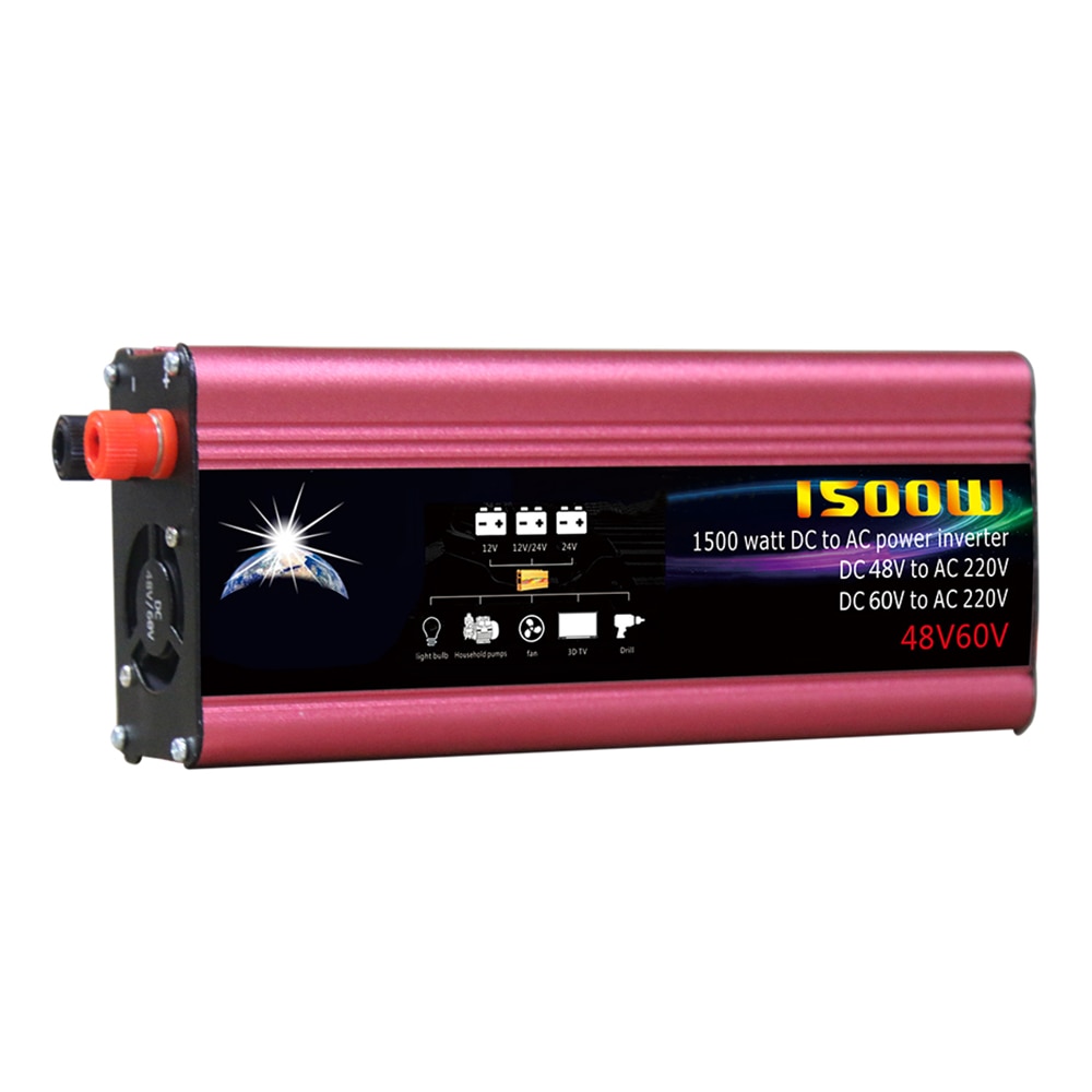 Dc 48v/60v to 220v ac-auto-omvormer led-indicator-omvormer met intelligente koeling, universele gemodificeerde sinusgolf 1500w