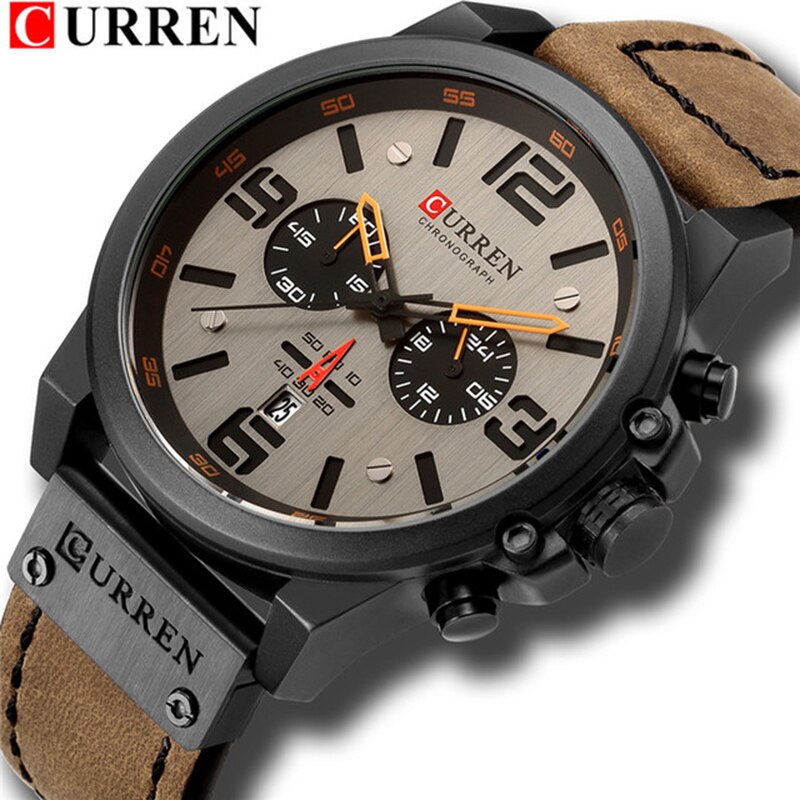 Curren Top Luxe Mannen Sport Horloge Waterdicht Lederen Band Quartz Klok Chronograaf Datum Horloge Relogio Masculino 8314: Brown Brown Black