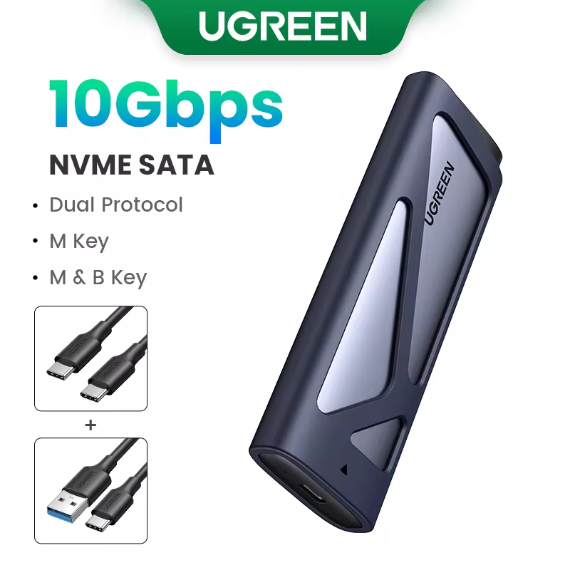UGREEN 20Gbp M2 SSD Case NVME SATA Dual Protocol M.2 to USB Type C SSD Adapter for NVME PCIE NGFF SATA SSD Disk Box: Silver