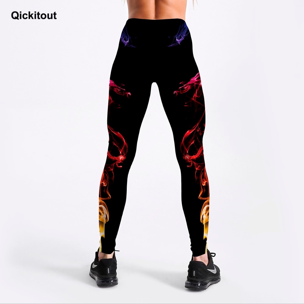 Qickitout 3d digital neon trykt til kvinders leggings sort slank fitness leggings midt talje ankel længde bukser afslappet træning