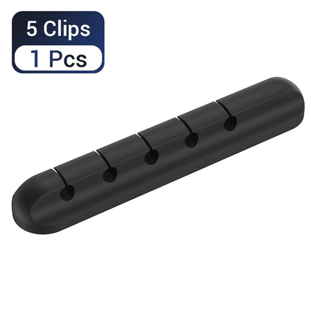 Silicone Cable Winder ABS Wire Clamp Cable Clip Mini Storage Organization Office Self-Adhesive Fixing Holder Home: 5 Clips