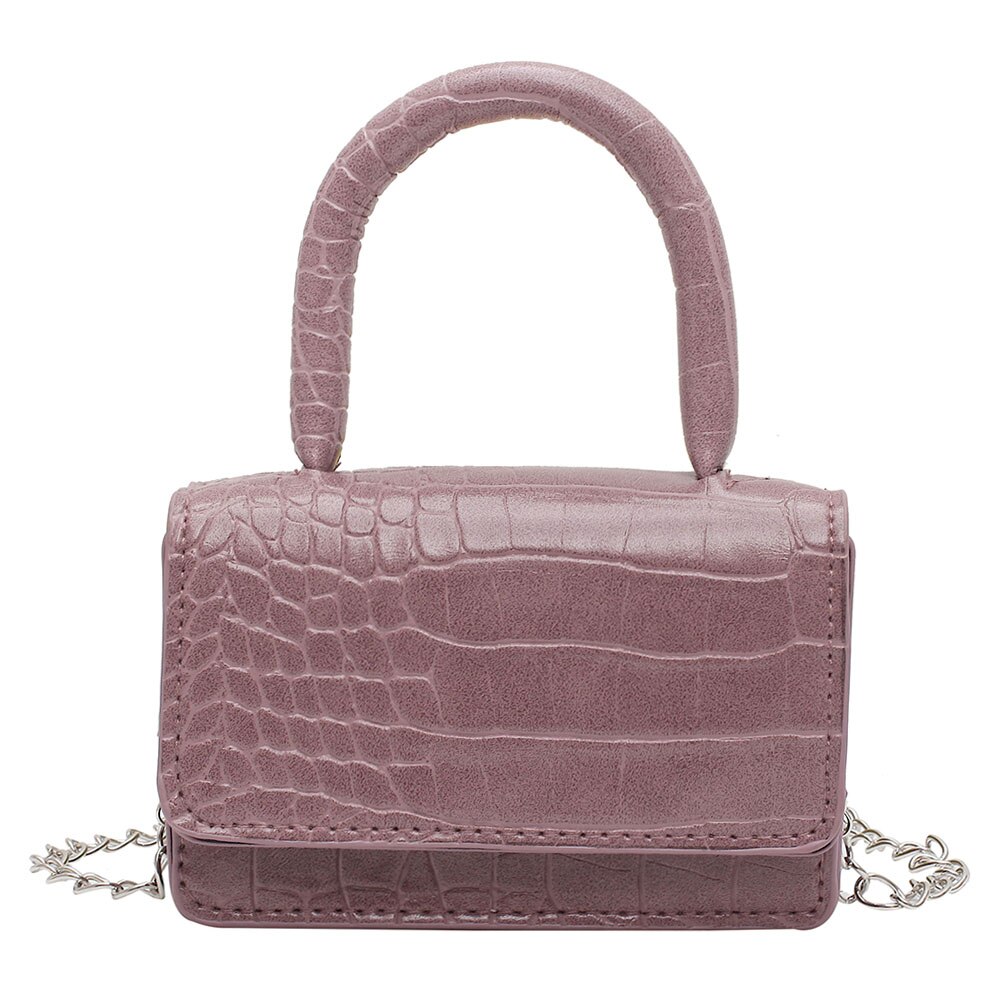 Mini Square Shoulder Bag PU Leather Women Chain Crossbody Stone Pattern Shoulder Bag Chain Handbag: Purple