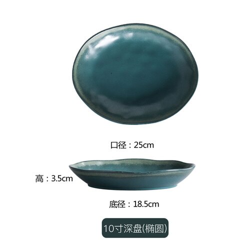 Green Irregular Dinner Plate Oval Fish Plate Dishes Steak Plate Home Restaurant Decorative Tableware Dishes and Plates Sets: Oval 25x3.5cm