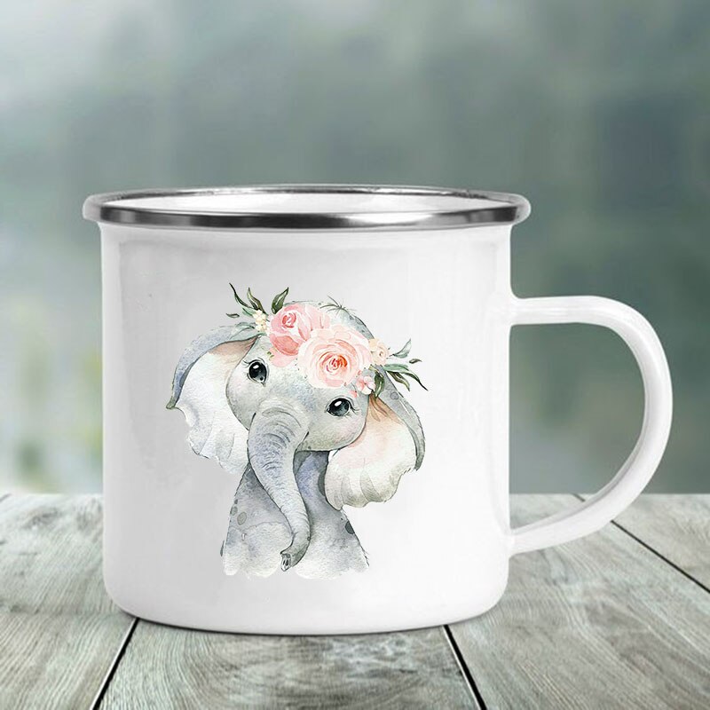 Søtt dyr bokstavtrykk krus glass kaffe te kopp drikker dessert frokost melk kopp emalje krus håndtak drinkware: Xh1984-a015wh-8