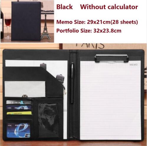 A4 office business classical file folder portfolio executive with clip board calculator document organizer: Black 1