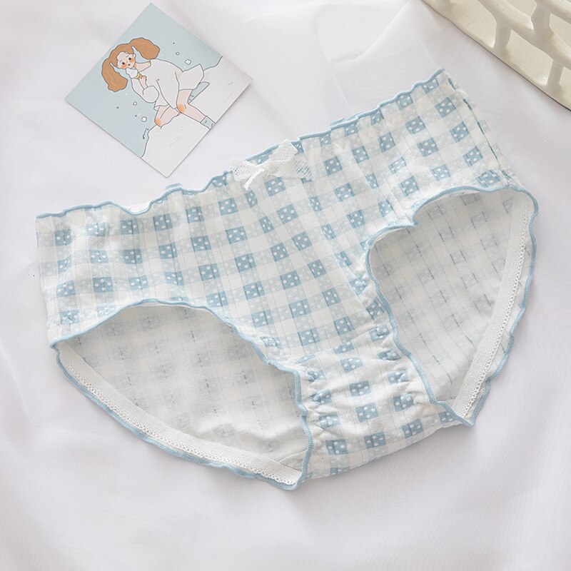 2022 Cotton Girl Panties Cute Printed Bow Underwear 6pcs/lot Plaid Underpants Cotton Girl Lingerie