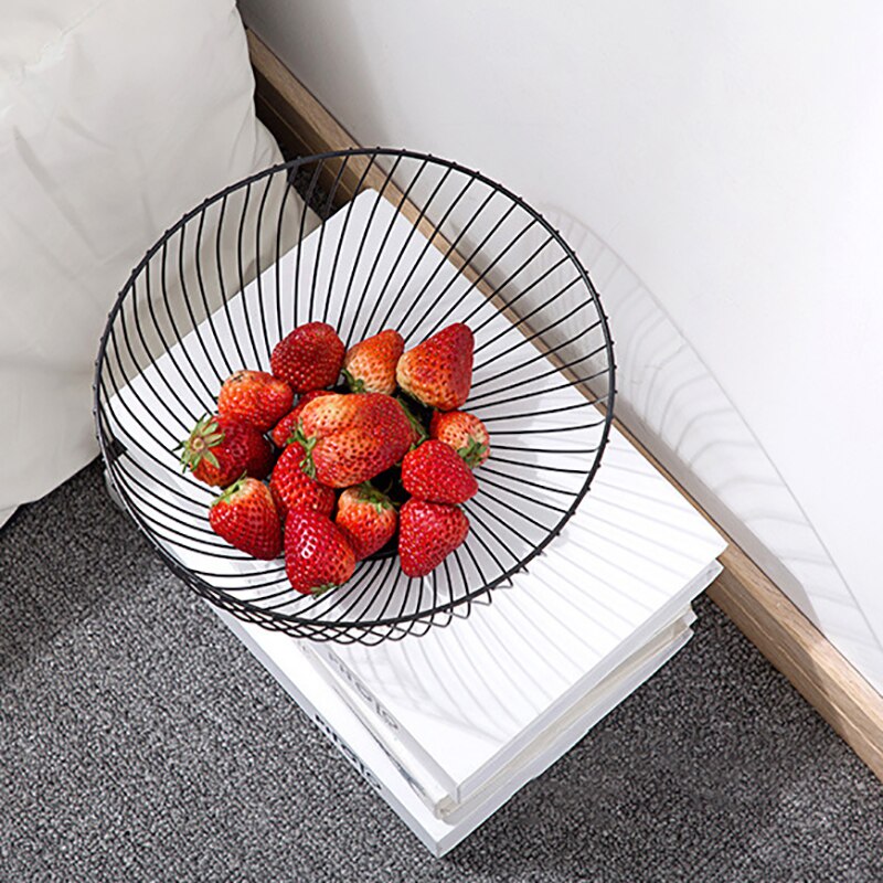 Cocina cesta contenedor tazón cesta de alambre de Metal soporte con ranuras para cocina fruta Almacenamiento de vegetales de bandeja de aperitivos de Bol para almacenar