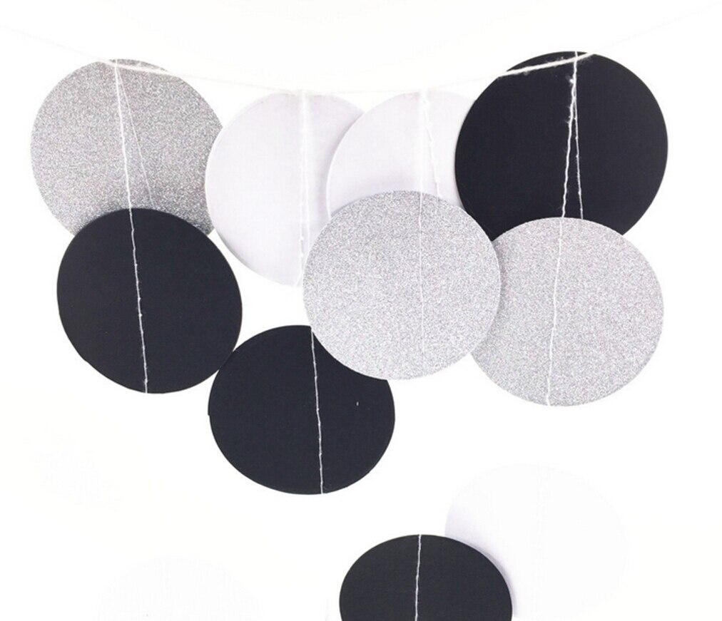 Wedding Birthday Party Decor Streamers 10FT Black White Gold Glitter Circle Polka Dots Paper Garland Streamers Party Decor: White