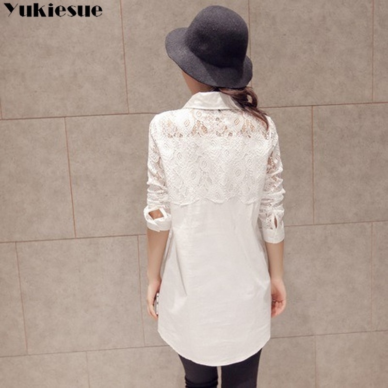 Camisas holgadas informales para mujer, blusa de talla grande a la , Blusa de manga larga con botones de encaje, Tops blancos para mujer, ropa de calle