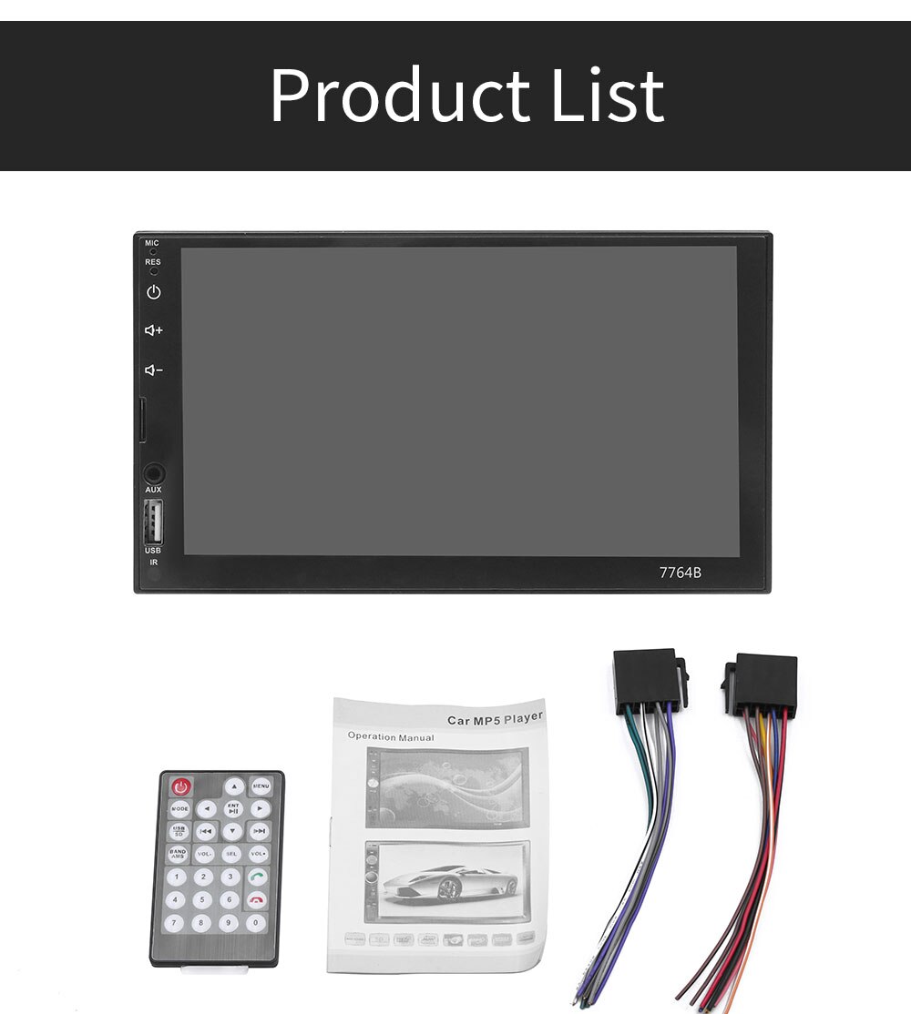 7 inch Full Capacitive touch screen Car Stereo MP5 Player FM Radio BT 4.0 USB AUX Multimedia Stereo Video Player