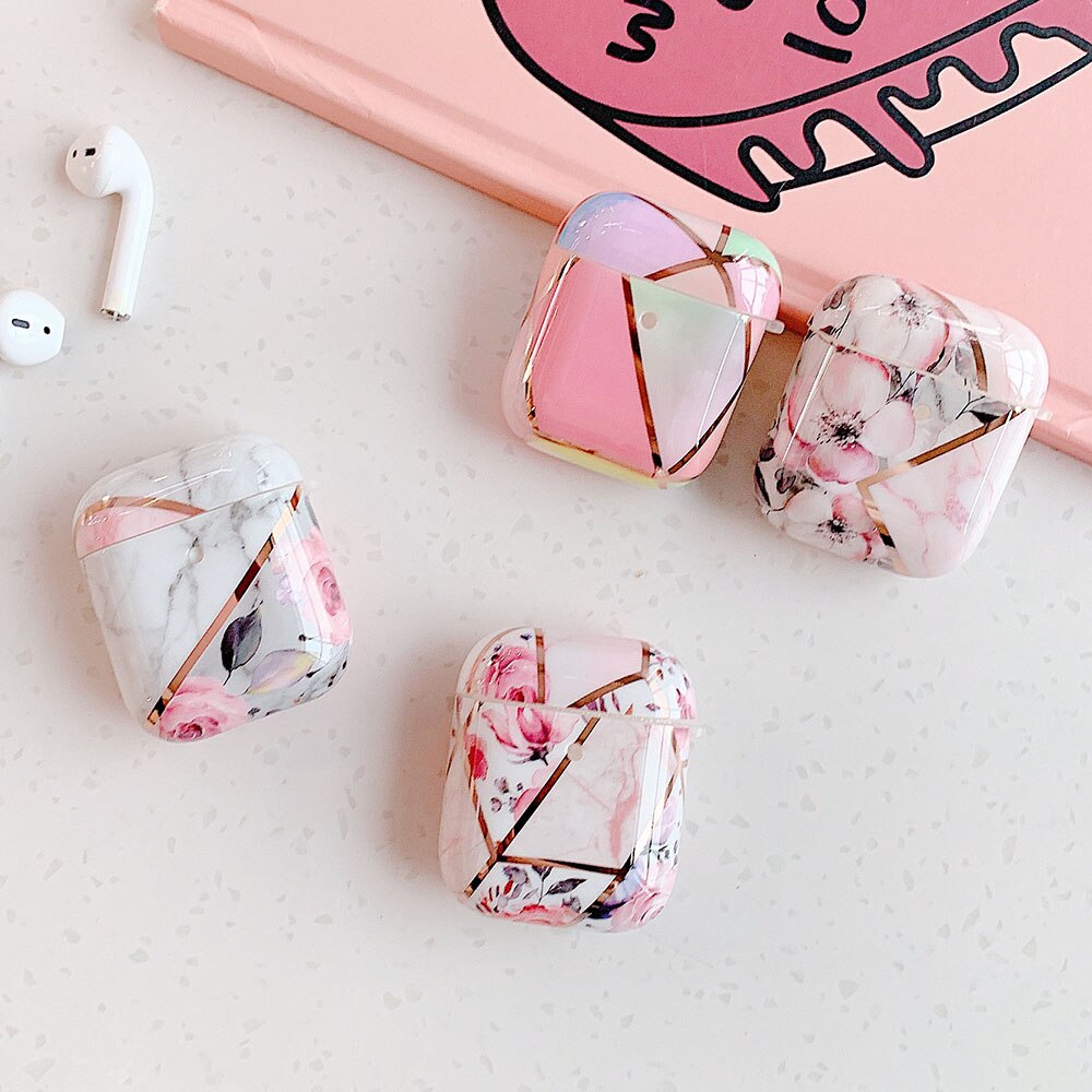 Luxury Geometric Marble Case For AirPods Pro 2 1 Cute Retro Flowers for Air Pods 3 Soft Protective Cover Earphone Accessories