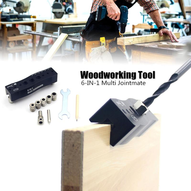 Six-in-one Multi Woodworking Punch Locator set Wood Drilling Hole DIY Tool Woodworking Kit Jointmate Drilling Bits Jig Clamp