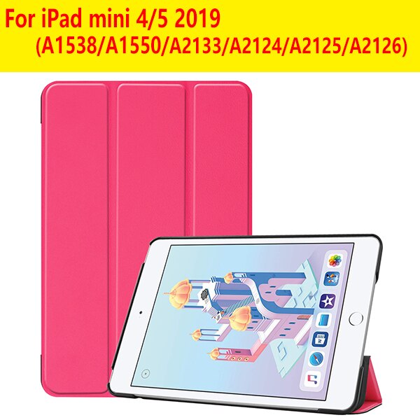 Cover Case for iPad Mini 1 2 3 PU Leather Silicone tablet case for iPad Mini 4 5 Tri-fold Stand Sleep Smart Cover Case: IPADMINI4 5 hot pink