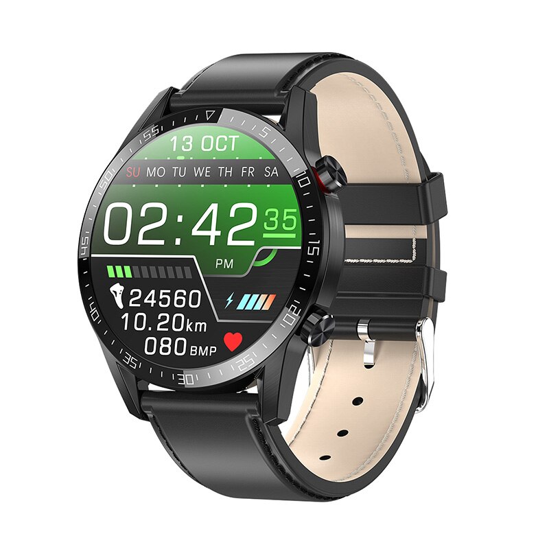 neue Clever Uhr Männer Voller berühren Bildschirm Sport Fitness Uhr IP67 Wasserdichte Bluetooth Anruf Für Android ios smartwatch Männer + Kasten: Schwarz Leder