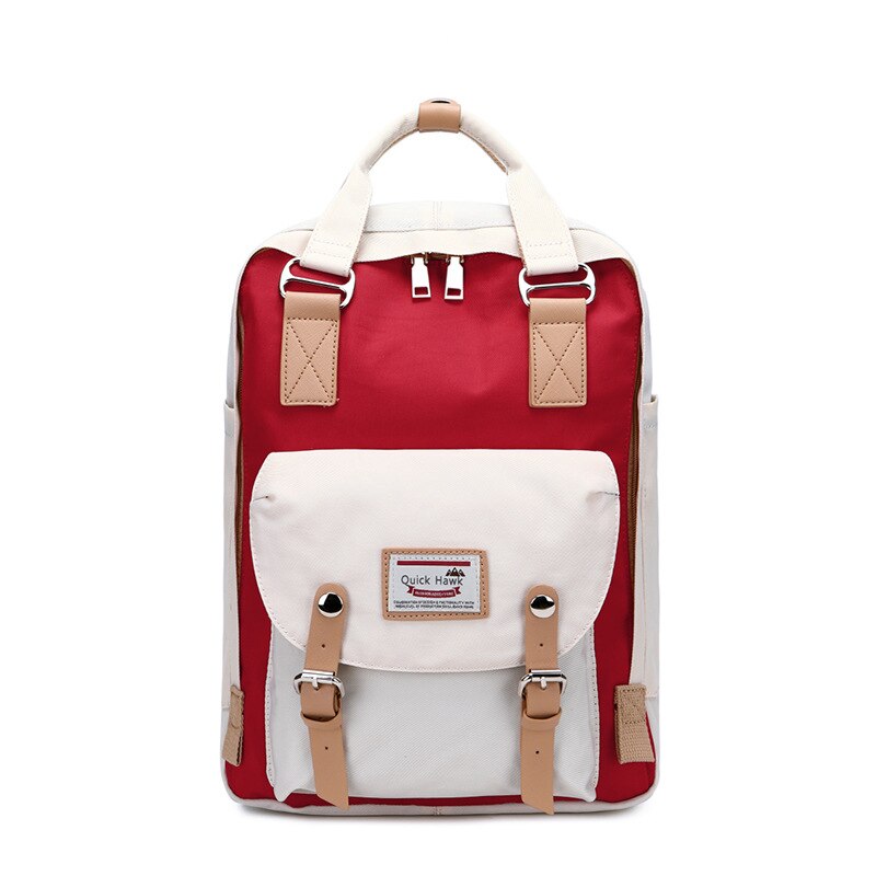 Travel bag solid color Oxford waterproof backpack women's high-capacity school bag women canvas retro laptop backpacks: red white