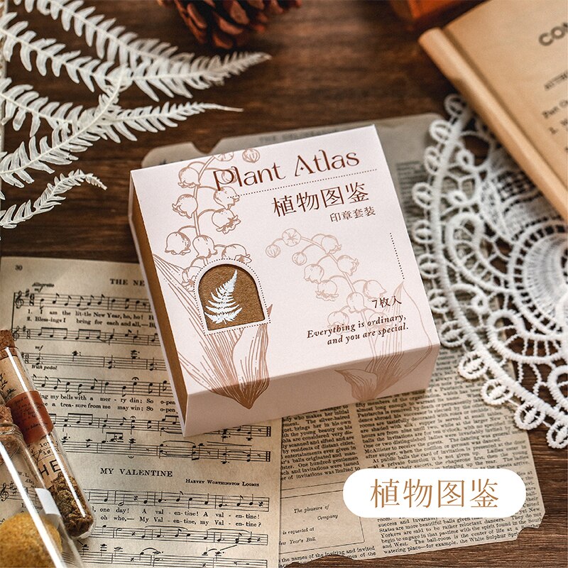 Sello de decoración de Luna Vintage, sellos de goma montados en madera para álbum de recortes, papelería, sello estándar, 7 Uds.: 2