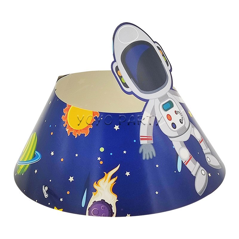 6 uds de cumpleaños sombrero de papel gorro para chico niño astronauta nave espacial Solar bebé ducha partido suministros Deco con banda elástica