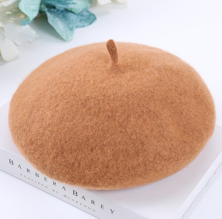 BUTTERMERE Women Wool Beret Hat Winter White Artistic Hats Ladies Solid Color Cashmere Soft Female French Painters Hats: Khaki