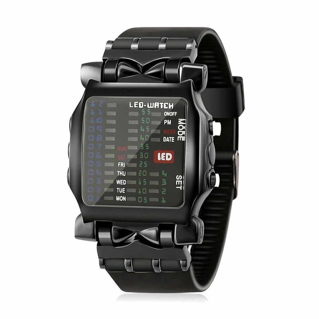 Boys Mens Fashion Binary LED Digital Wristwatch Date Square Dial Casual Plastic Strap Bracelet Watch lovely Style #