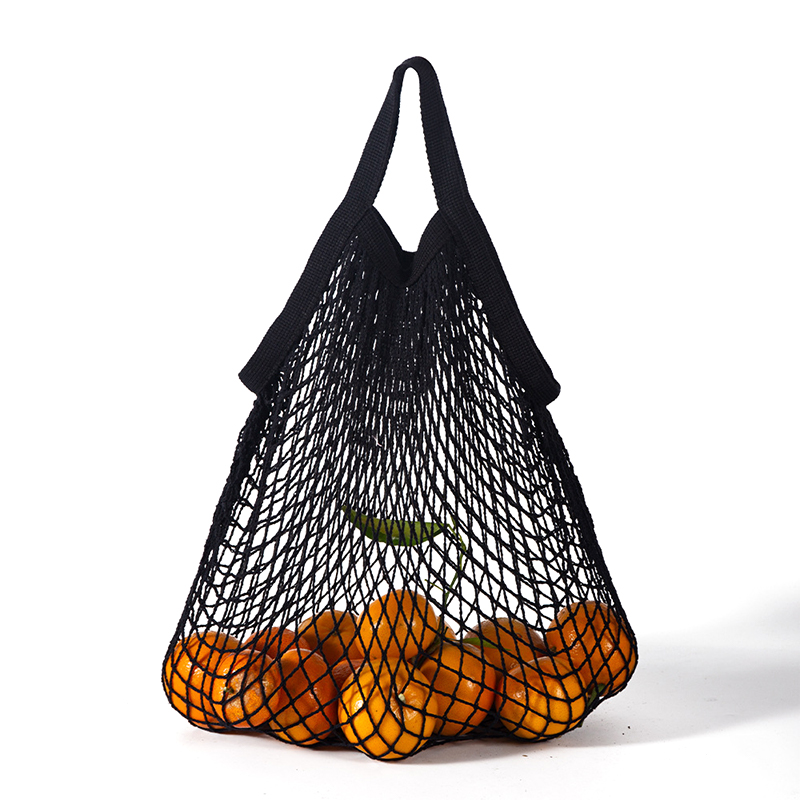 Neue Wiederverwendbare Taschen für Obst Gemüse Tasche Baumwolle Gittergewebe Schnur Organizer Handtasche Kurze/Lange Griff Netz Einkaufen Taschen tote: Schwarz-kurz