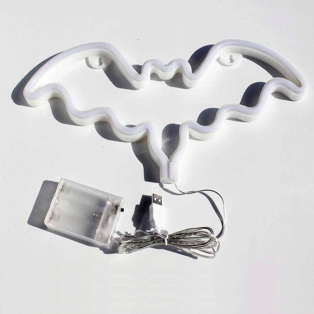 Lyserøde flagermus neonskilte nat led lys til værelse vægdekoration halloween fest hænge op dekorativ drevet af usb og aa batteri: Default Title