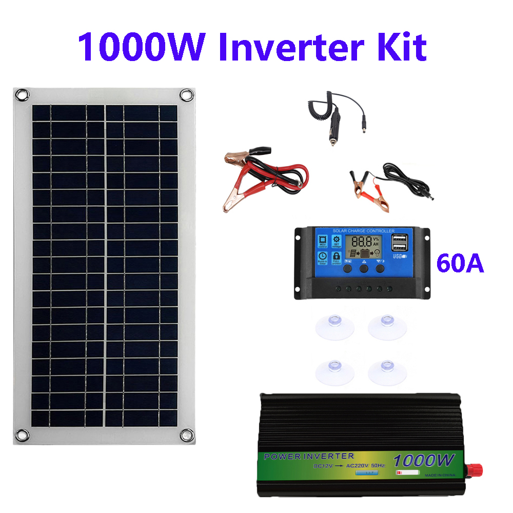 2000W Zonne-energiesysteem Zonnepaneel Kit 12V Zonnebatterij 10A-60A Controller Zonnepaneel Thuis Mobiele RV Auto caravan Thuis Campin: Black