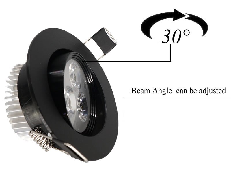 Rund dimbar led-downlight i taket 3w høyeffekts led-chip svart skall  ac85-265v or 12v led-innfelte spotlys lampe ce ul