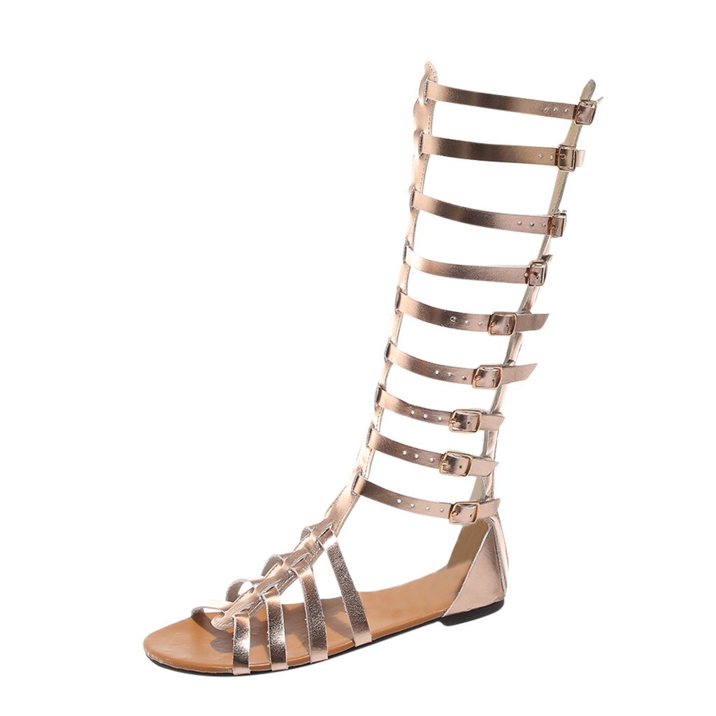 40 # Zomer Sandalen Romeinse Stijl Vrouwen Flats Knie Hoge Laarzen Retro Schoenen Sandalen Dames Casual Sandalias Vrouwen Sandalen сандалии