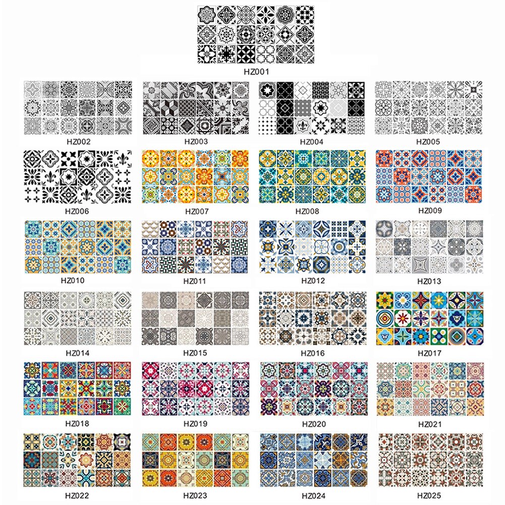 Mosaic Retro Wall Sticker Floor Sticker Wall Decals Waterproof Tile Sticker for Kitchen Bathroom Living Room 100x50cm