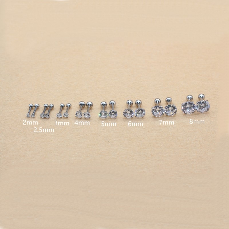 Stal nierdzewna 316L Ip Plated No Easy Fade klasyczne wkręcane kolczyki z Super Mini 2mm AAA kolory cyrkonie