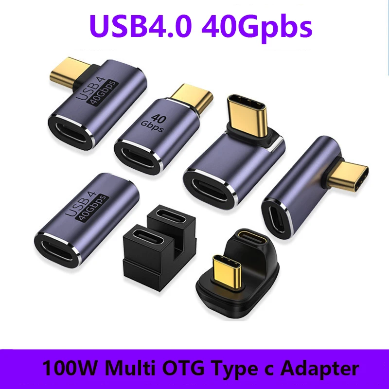 Adaptadores USB C Adaptador de ángulo recto en forma de U Tipo C Hembra a Tipo C Macho 40Gbps Adaptador de datos rápido Convertidor Adaptadores de carga