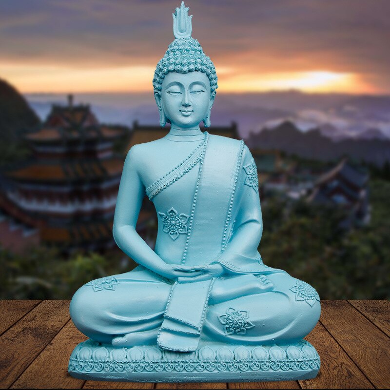 [vip] thailand blå buddha statue ornamenter indisk buddha skulptur feng shui harpiks tilbehør til hjemmedekorasjon: B