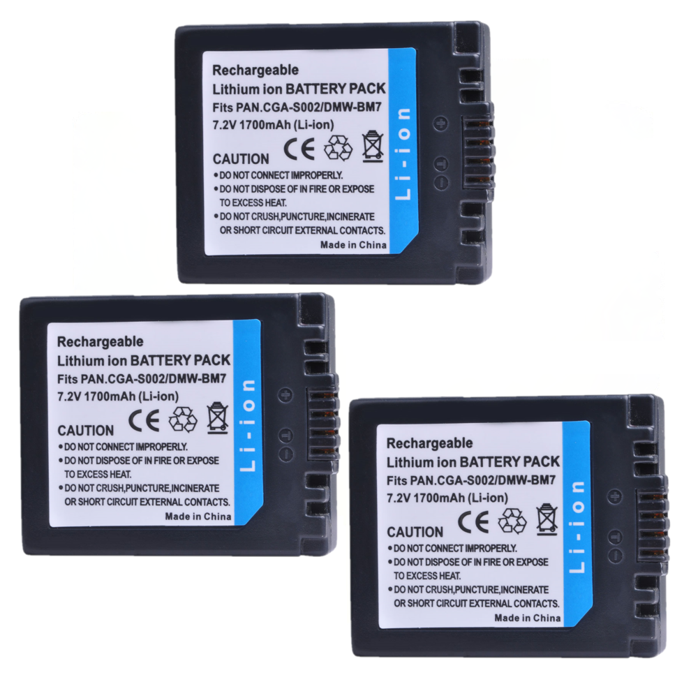 1700mAh CGA-S002 DMW-BM7 CGA S002e batterie pour Panasonic DMC-FZ10 FZ15 FZ2 FZ20 FZ3 FZ4 FZ5 CGA S002 DMW BM7 CGA-S002E Batterie