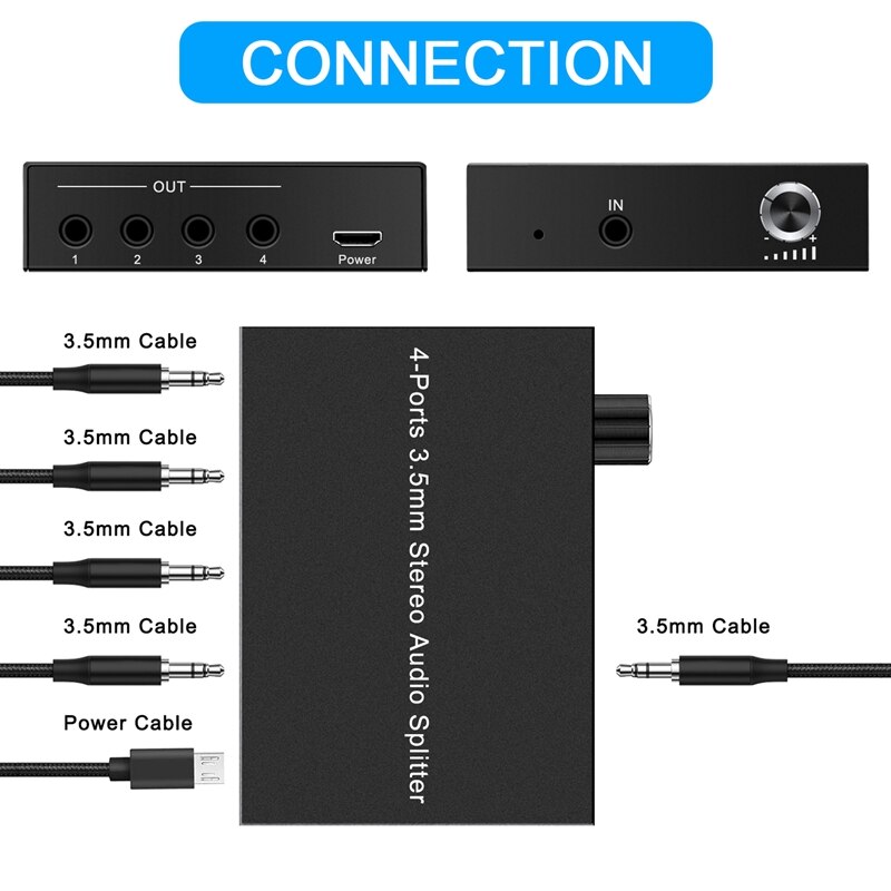 4 Ports 3.5mm Audio Splitter Multiple Audio Outputs Headphone Amplifier Stereo Audio Amplifier Earphone Splitter