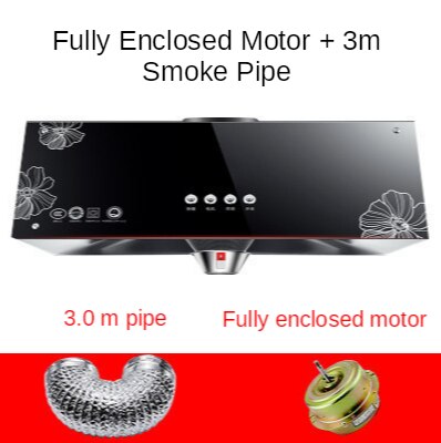 Smart Household Top-suction Chinese Range Hood Shallow Cover 150-200W Large Suction Deep Cavity Smoke Extraction Range Hood: 3 meters smoke pipe / EU