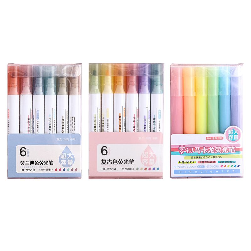 6 Stks/set Markeerstift Pastel Fluorescerende Marker Pennen Voor Journaling School Kantoorbenodigdheden 6 Kleuren