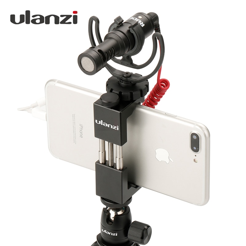 Ulanzi Phone Tripod Mount Adapter with Cold Shoe Handle Rig Phone Holder Mount Tripod Clip for iPhone X 8 7 Plus Samsung S8 S7