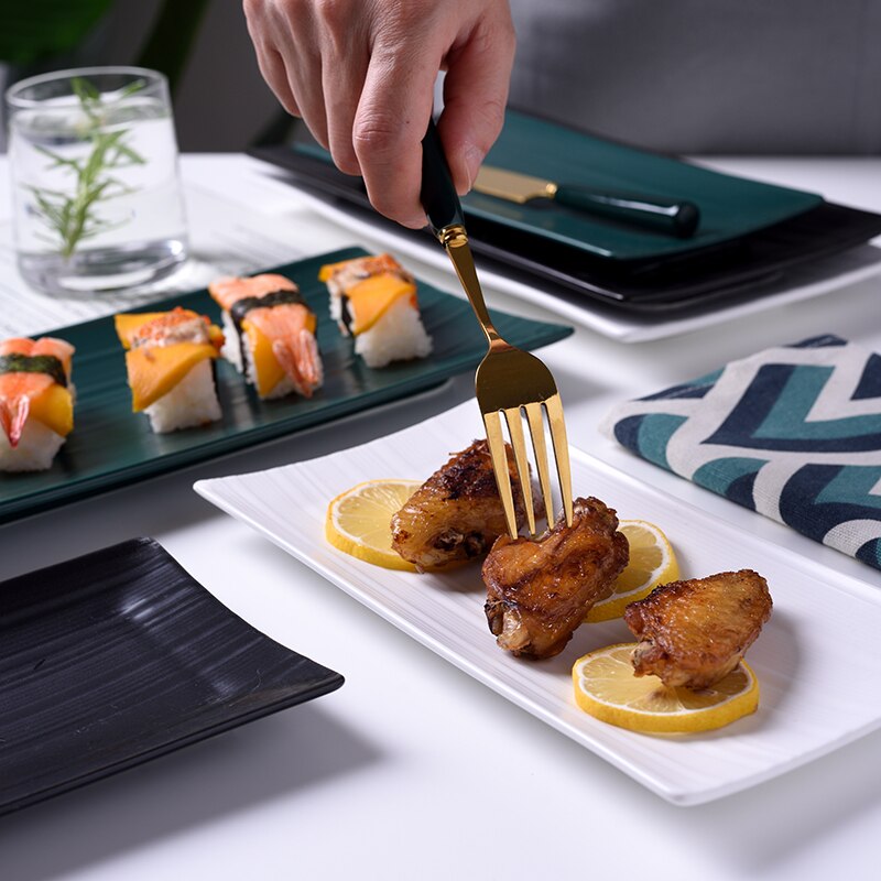 12 Inch Ceramic Tray Rectangular Snack Steak Tray Fruit Salad Sushi Dish Dumpling Plate Serving Platter