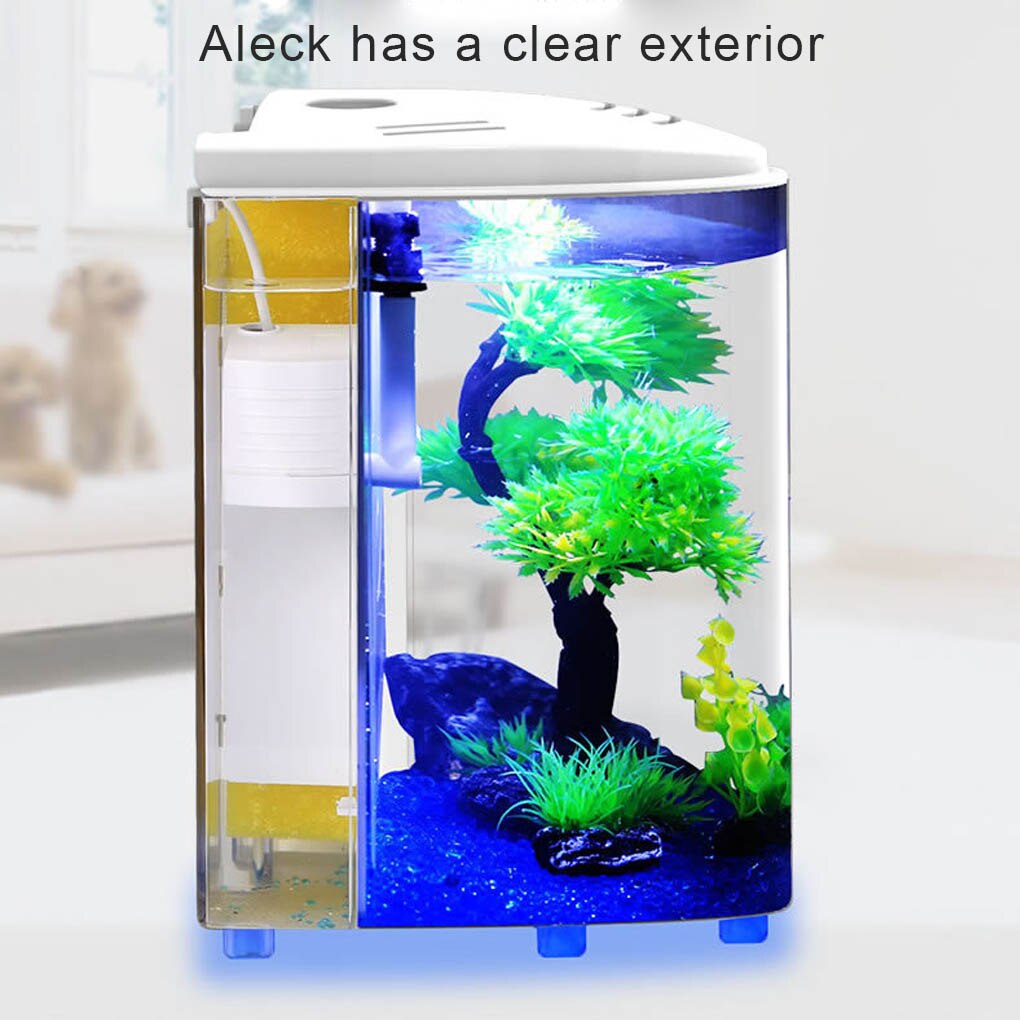 Usb akvarium kit med led belysning kraftfilter halvmåne form hem kontor dekoration fisk akvarium