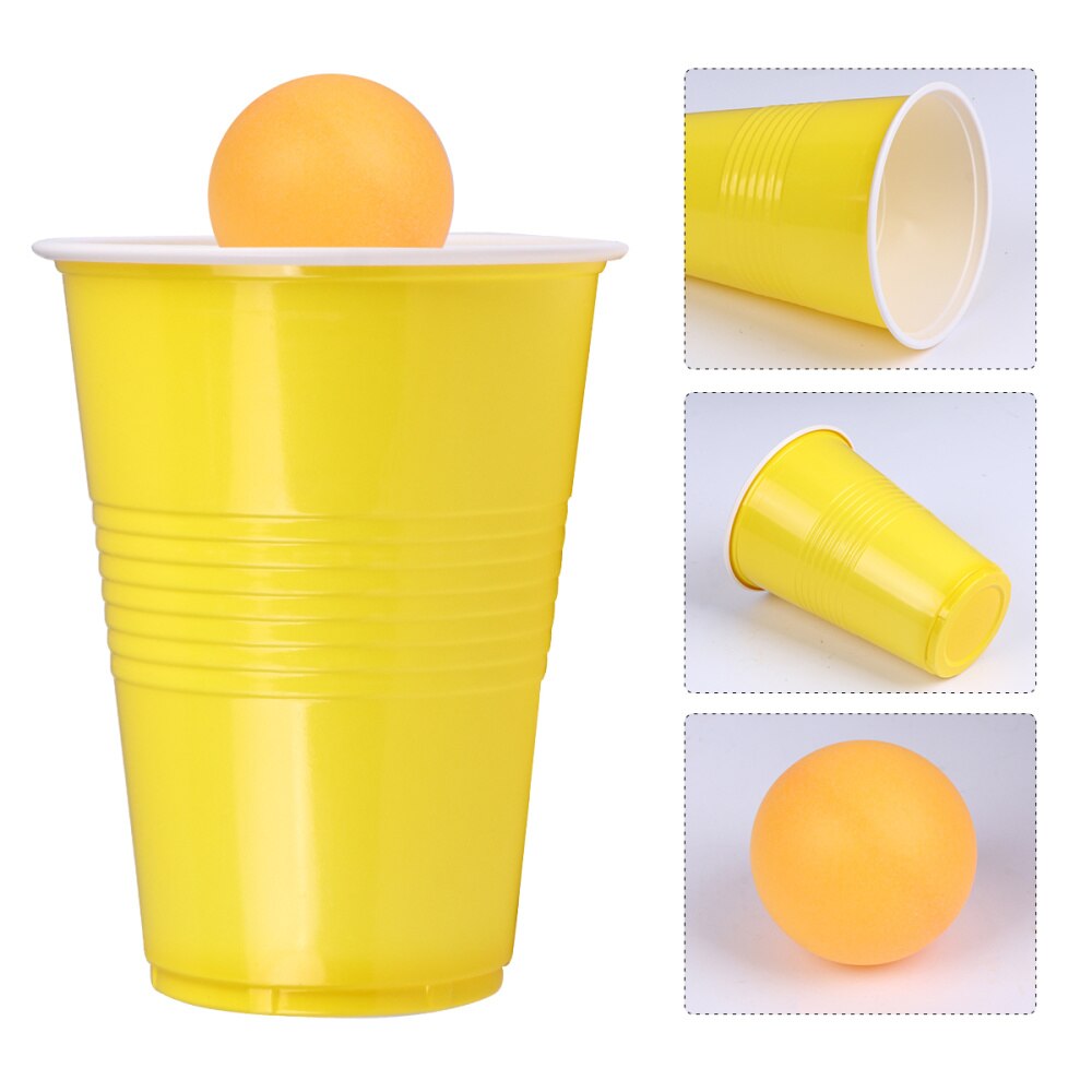 Bar Game Cups PP Bar Party Ping-Pong Game Cups Funny Beer Game Supplies (16oz, 12pcs Cups, 12pcs Ping-Pong)