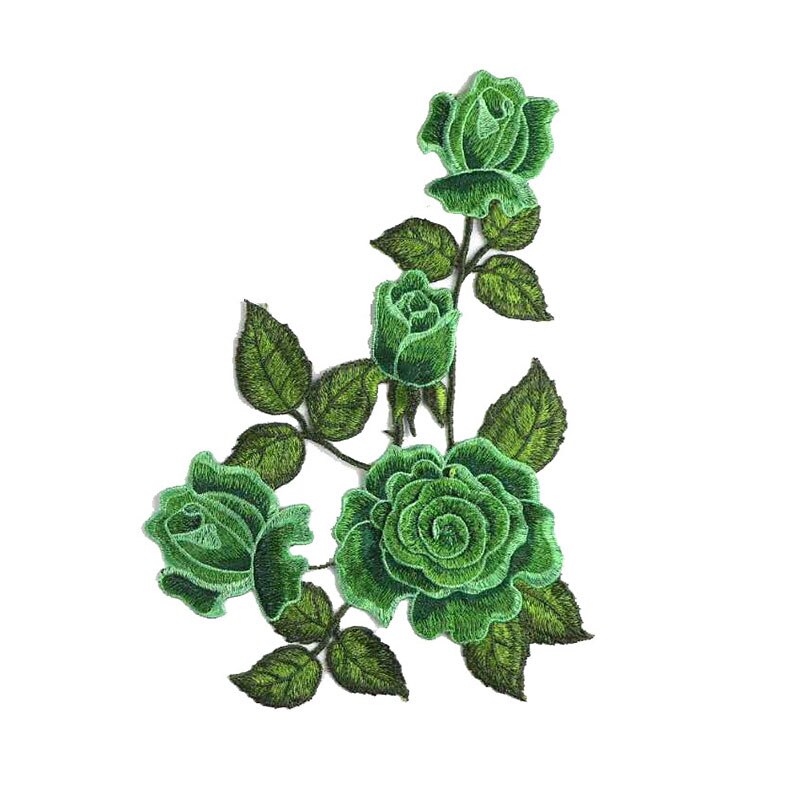 1pc Red Rose Patch Embroidered Sewing On Patch Flower Iron On Patch Stickers Clothes Badge Sewing Fabric Applique Accessories: Green