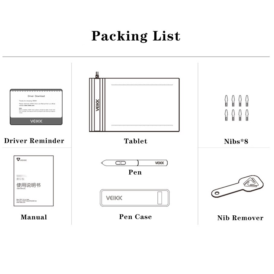 VEIKK – tablette graphique S640 pour dessin Digital, Ultra fine, 6x4 pouces, avec stylet sans batterie: Standard Set