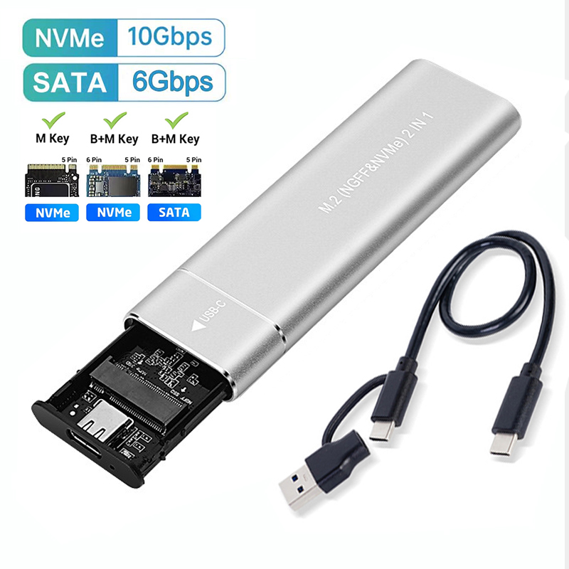M2 SSD Case M.2 NVMe SATA SSD Enclosure Adapter 10Gbps USB 3.1 Type C Dual Protocol External Enclosure Supports M And B&M Keys